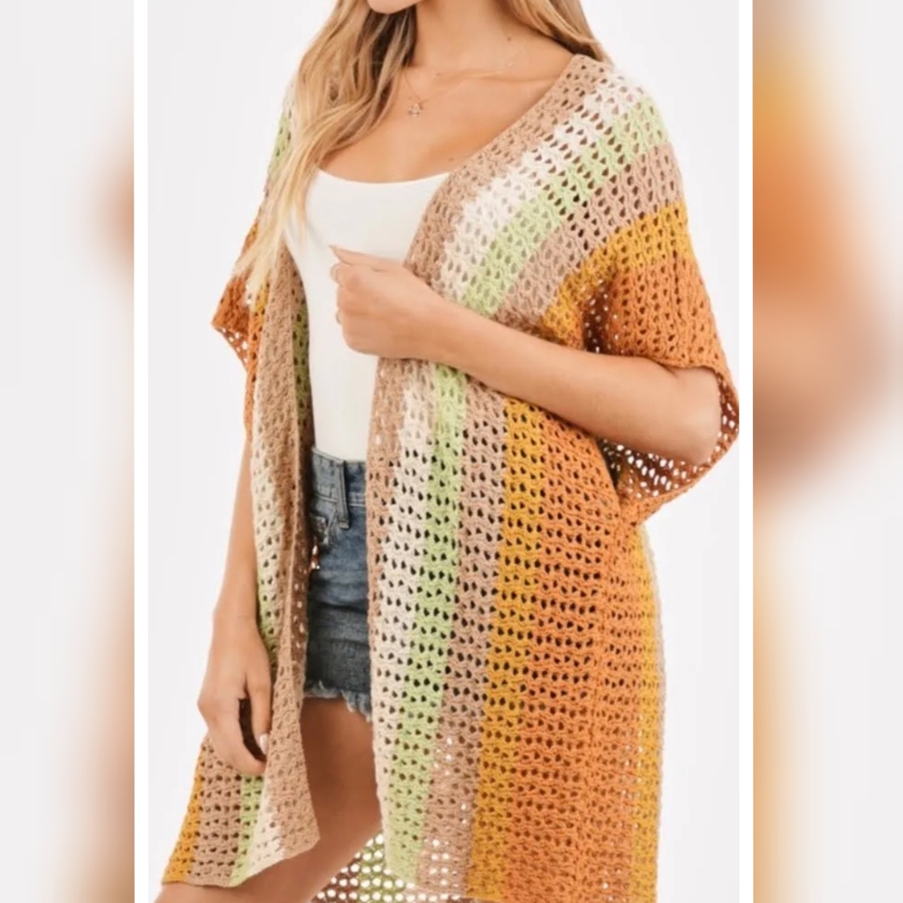 BOUTIQUE NWT Multicolor Crochet Open Front Cardigan